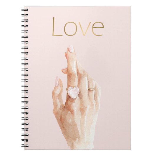 Roze Hart Ring Hand Goud Liefde Notitieboek (Voorkant)
