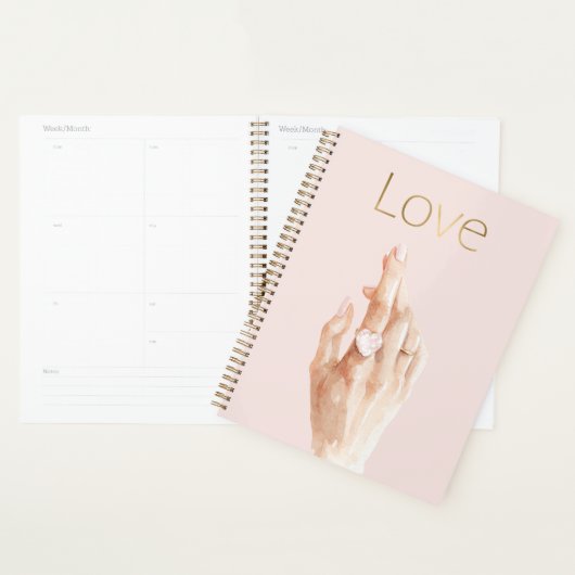 Roze Hart Ring Hand Goud Liefde Planner (Display)