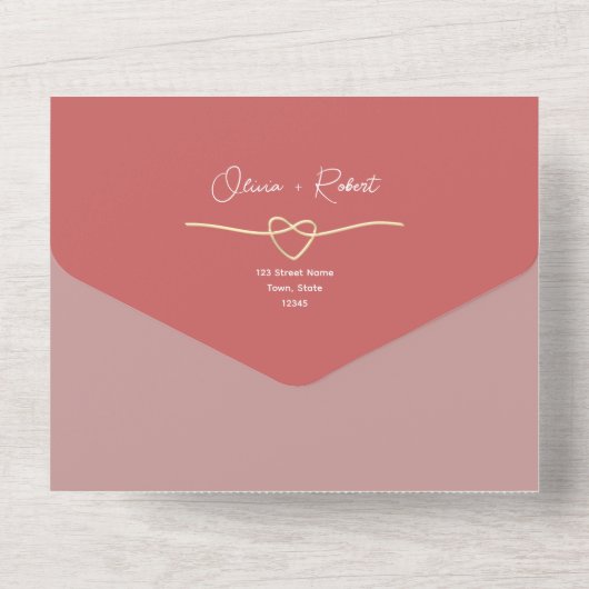 Roze Hart Romantische bruiloft All In One Uitnodiging (Achterkant)