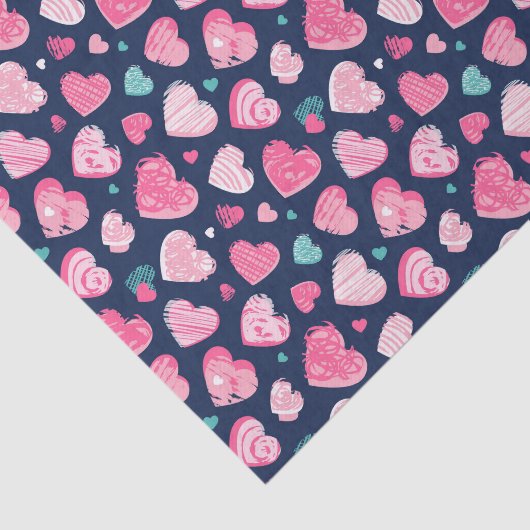 Roze Hart Romantische Liefdepatroon Valentijnsdag Tissuepapier (Detail)