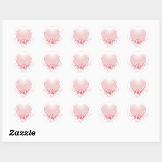 Roze hart ronde sticker (Vel)