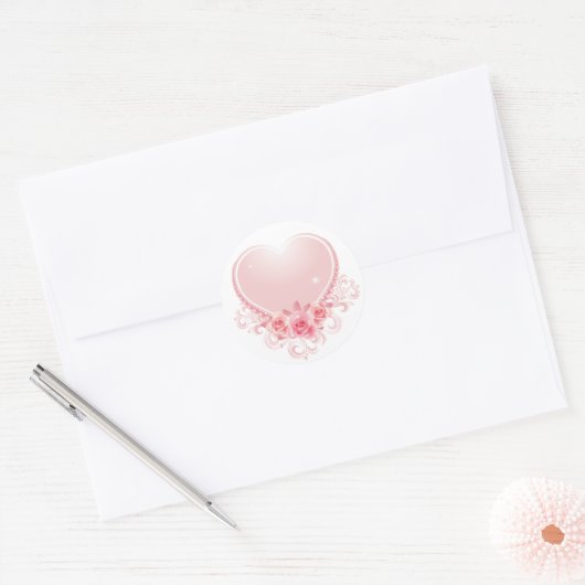 Roze hart ronde sticker (Envelop)