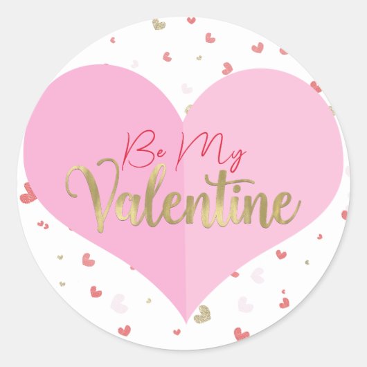 Roze hart Rood & Gouden harten Valentijnsfeestje Ronde Sticker (Voorkant)