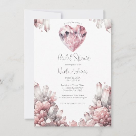 Roze Hart Roos Quartz Love Crystal Vrijgezellenfee Kaart (Voorkant)