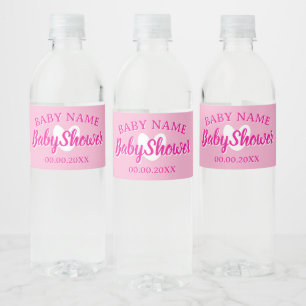 Roze hart roze meisje baby shower gepersonaliseerd waterfles etiket
