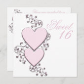 Roze Hart Roze Sweet 16 Party Kaart (Voorkant / Achterkant)