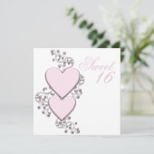 Roze Hart Roze Sweet 16 Party Kaart (Staand voorkant)