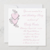 Roze Hart Roze Sweet 16 Party Kaart (Achterkant)