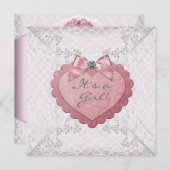 Roze Hart Roze Witte Kant Baby shower Kaart (Voorkant / Achterkant)