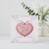 Roze Hart Roze Witte Kant Baby shower Kaart (Staand voorkant)