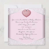 Roze Hart Roze Witte Kant Baby shower Kaart (Achterkant)