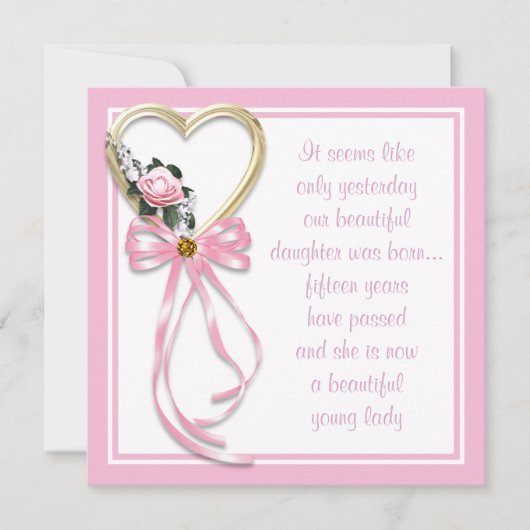 Roze Hart Rozen Quinceanera Uitnodiging (Voorkant)