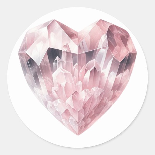 Roze Hart Rozenkwarts Liefdeskristal Feestje Ronde Sticker (Voorkant)
