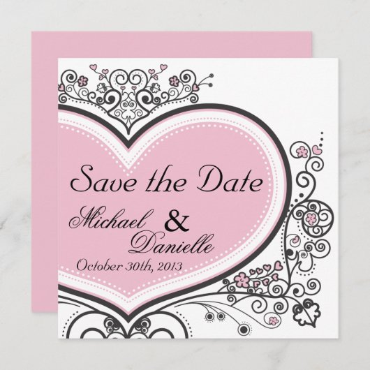 Roze hart save the date (Voorkant / Achterkant)