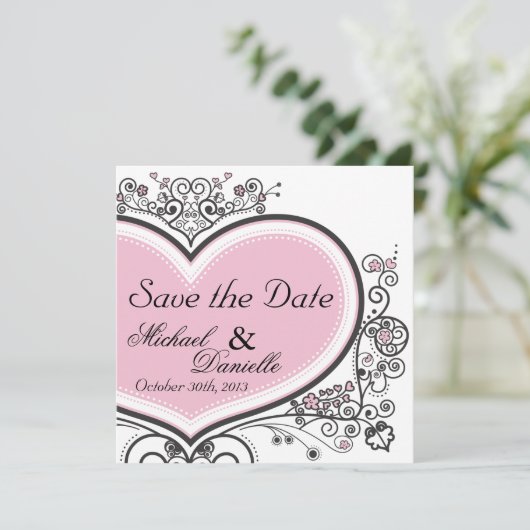 Roze hart save the date (Staand voorkant)