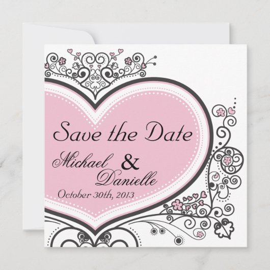 Roze hart save the date (Voorkant)