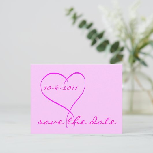 Roze hart save the date kaart (Staand voorkant)