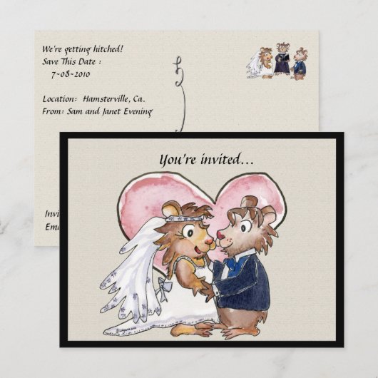 Roze Hart Schattigee bruiloft Save the Date Kaarte Aankondigingskaart (Voorkant / Achterkant)