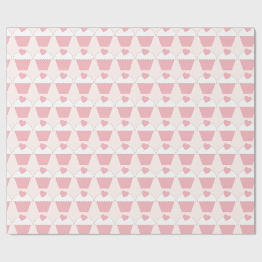 Roze Hart Schattigee Cupcakes Verjaardag Cadeaupapier (Vlak)
