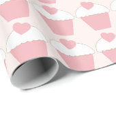 Roze Hart Schattigee Cupcakes Verjaardag Cadeaupapier (Rol Hoek)