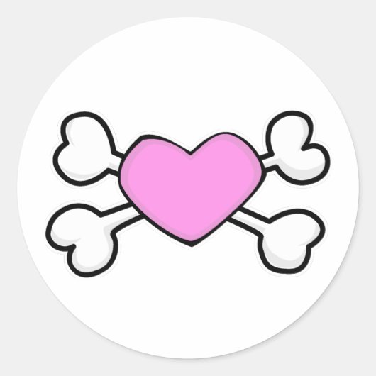 roze hart Schedel en gekruiste botten Ronde Sticker (Voorkant)