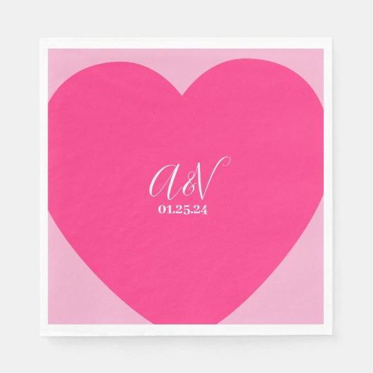 Roze Hart Script Koppels Datum Trouwen Servet (Voorkant)
