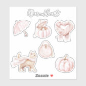Roze Hart Sjaal Kat Paraplu Pompoen Sticker (Vel)