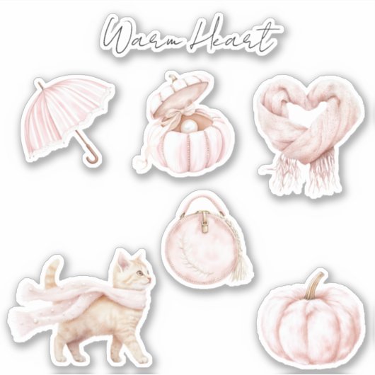 Roze Hart Sjaal Kat Paraplu Pompoen Sticker (Voorkant)