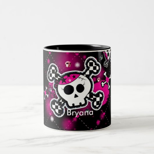 Roze hart Skull & Botten Girls Cup Koffie Mok (Center)