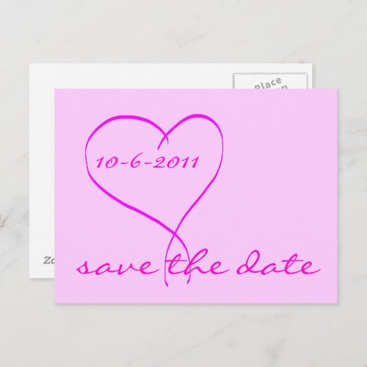 Roze hart slaat het datumbriefkaart op aankondigingskaart (Voorkant / Achterkant)