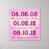 Roze Hart Speciale Dates Uitgerekt Canvas (Voorkant)