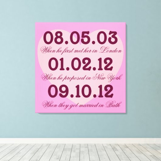 Roze Hart Speciale Dates Uitgerekt Canvas (Insitu (Houten vloer))