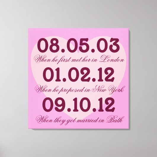 Roze Hart Speciale Dates Uitgerekt Canvas Afdruk (Voorkant)