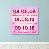 Roze Hart Speciale Dates Uitgerekt Canvas Afdruk (Insitu (Houten vloer))