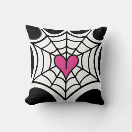Roze Hart Spinnenweb Zwart en wit Halloween Kussen