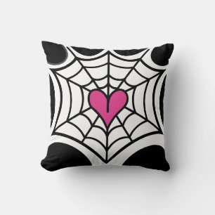 Roze Hart Spinnenweb Zwart en wit Halloween Kussen