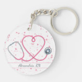 Roze Hart Stethoscoop op Roze Glitter Monogram Sleutelhanger (Achterkant)