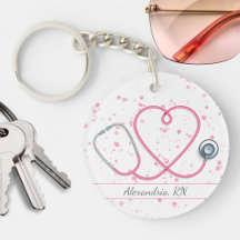 Roze Hart Stethoscoop op Roze Glitter Monogram