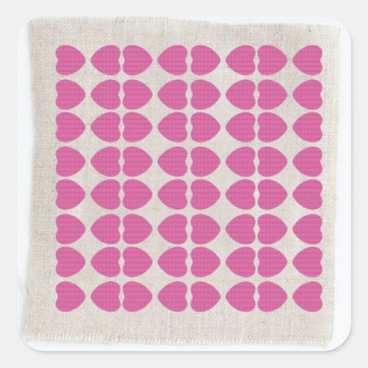 ROZE HART STOF PATROON VIERKANTE STICKER (Voorkant)