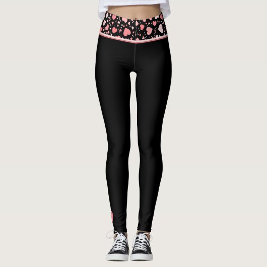Roze Hart Tailleband op Zwart Leggings (Voorkant)