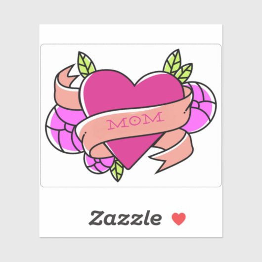 Roze Hart Tattoo MAM Flowers Liefde Plezier Sticker (Vel)
