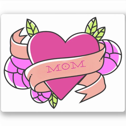 Roze Hart Tattoo MAM Flowers Liefde Plezier Sticker (Voorkant)