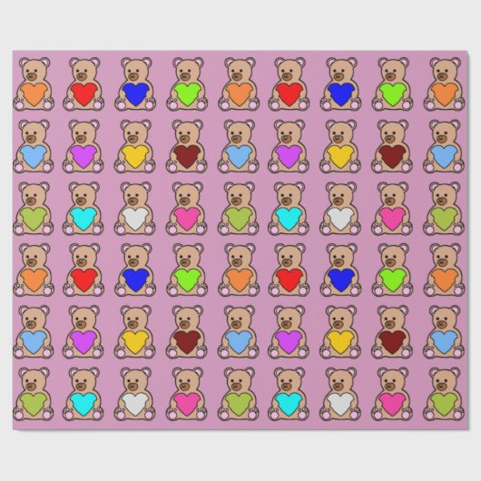 Roze Hart Teddy Bears Cadeaupapier (Vlak)