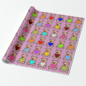 Roze Hart Teddy Bears Cadeaupapier (Uitgerold)