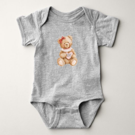 Roze Hart Teddybeer Liefde Romper (Voorkant)