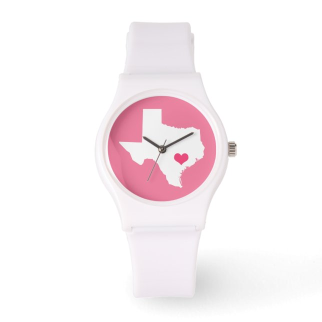 Roze Hart Texas Home State Horloge (Voorkant)