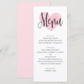 Roze hart trouwmenu. Romantisch modern diner Menu (Voorkant / Achterkant)