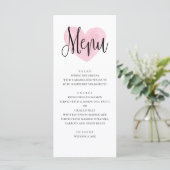 Roze hart trouwmenu. Romantisch modern diner Menu (Staand voorkant)