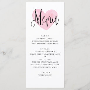 Roze hart trouwmenu. Romantisch modern diner Menu