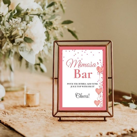 Roze Hart Valentijn Bachelorette Mimosa Bar Teken Poster